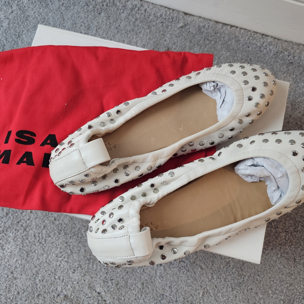 Isabel Marant Belna Ivory Silver-Studded Flats